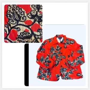 Evan Picone Red and Black Floral Vine Jacket Stripes Button plus size 16